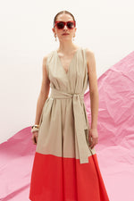 Load image into Gallery viewer, The Long V Dress - Sand &amp; Coral
