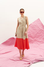 Load image into Gallery viewer, The Long V Dress - Sand &amp; Coral
