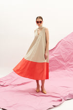 Load image into Gallery viewer, The Long V Dress - Sand &amp; Coral
