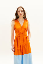 Load image into Gallery viewer, The Long V Dress - Orange &amp; Sky Blue
