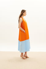 Load image into Gallery viewer, The Long V Dress - Orange &amp; Sky Blue
