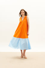 Load image into Gallery viewer, The Long V Dress - Orange &amp; Sky Blue
