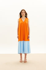 Load image into Gallery viewer, The Long V Dress - Orange &amp; Sky Blue
