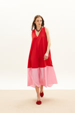Load image into Gallery viewer, The Long V Dress - Red &amp; Pink

