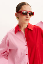 Load image into Gallery viewer, The Color-Block Shirt - Pink &amp; Red
