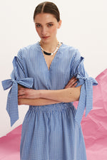 Load image into Gallery viewer, The Bow Sleeve Top - Gingham Blue
