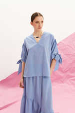 Load image into Gallery viewer, The Bow Sleeve Top - Gingham Blue
