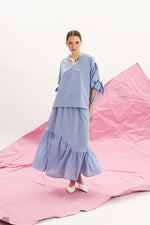 Load image into Gallery viewer, The Asymmetric Ruffle Skirt - Gingham Blue
