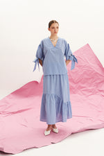 Load image into Gallery viewer, The Asymmetric Ruffle Skirt - Gingham Blue

