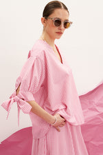 Load image into Gallery viewer, The Bow Sleeve Top - Gingham Pink
