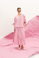 Load image into Gallery viewer, The Asymmetric Ruffle Skirt - Gingham Pink
