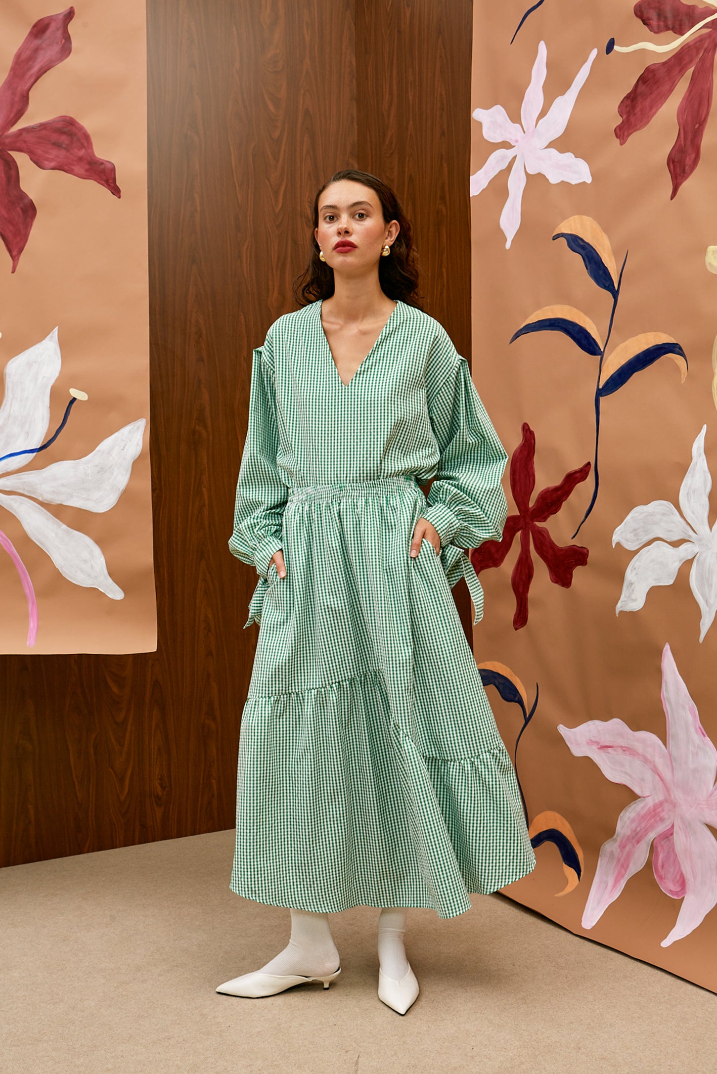 The Long Skirt - Gingham Green