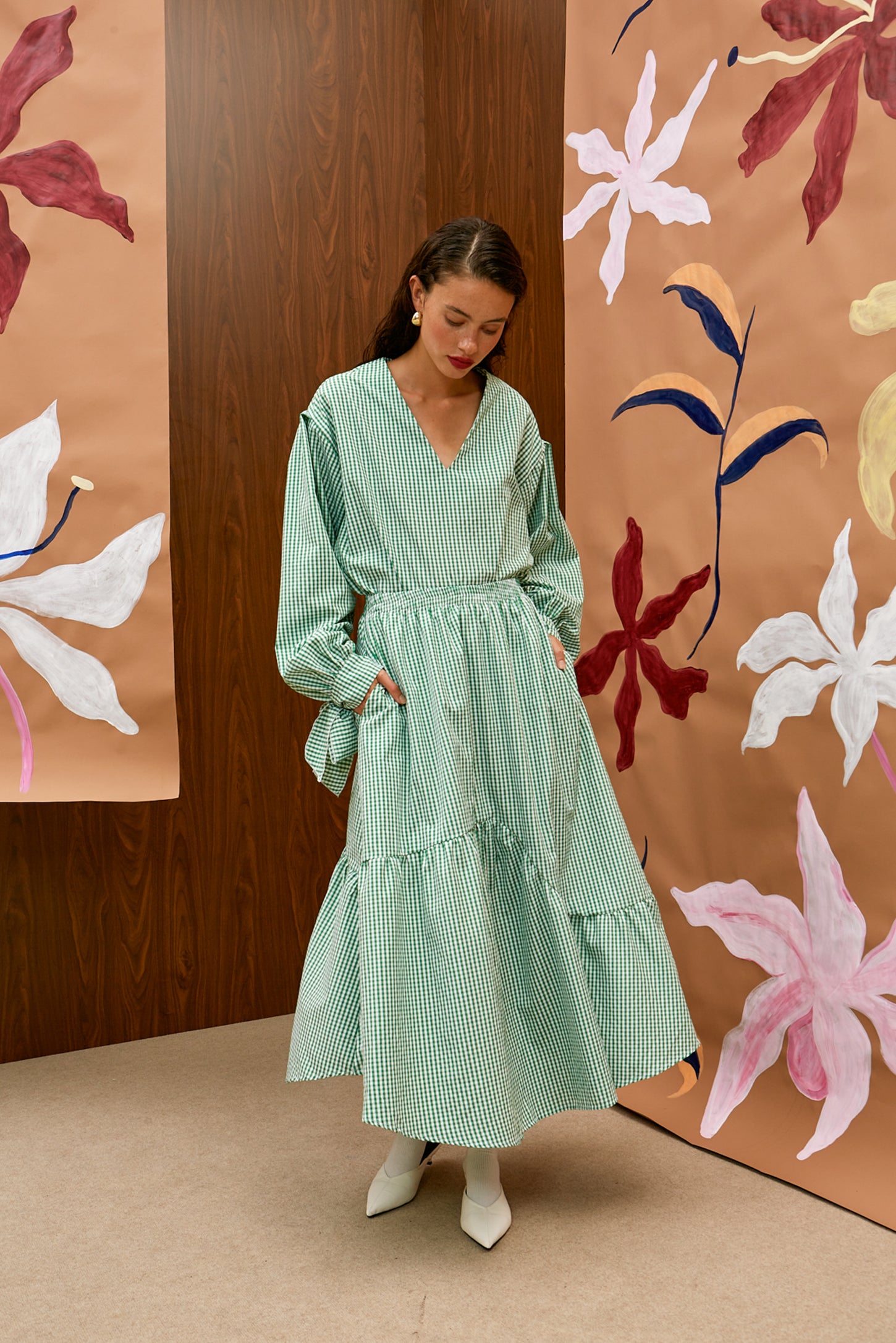The Long Skirt - Gingham Green
