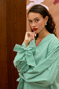 The Bow Top - Gingham Green